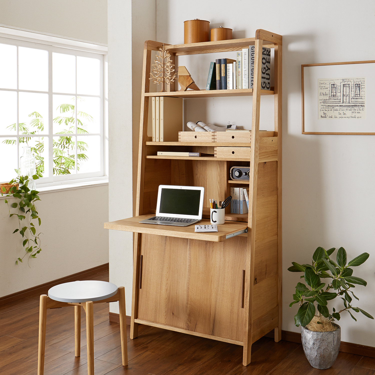 【大雪木工】北海道産楢材オイル仕上げのライティングパソコンデスク(大雪木工)