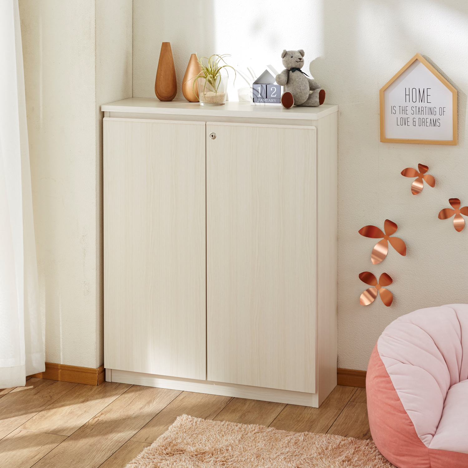 【ベルメゾン】大量収納!まるで造り付け家具のようなロータイプ同人誌ラック (期間限定色 ホワイト/ナチュラル)