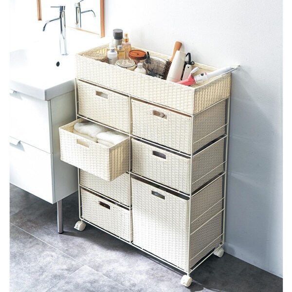 【ベルメゾン】ラタン調樹脂のランドリーワイドチェスト