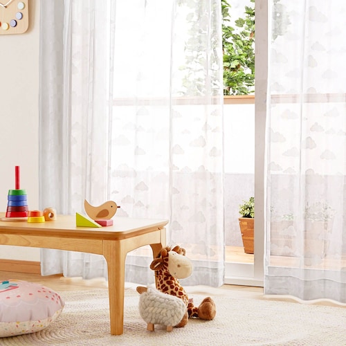 【99サイズ】 子供部屋にもぴったり！レースカーテン「くも」 ＜2枚組／1枚＞
