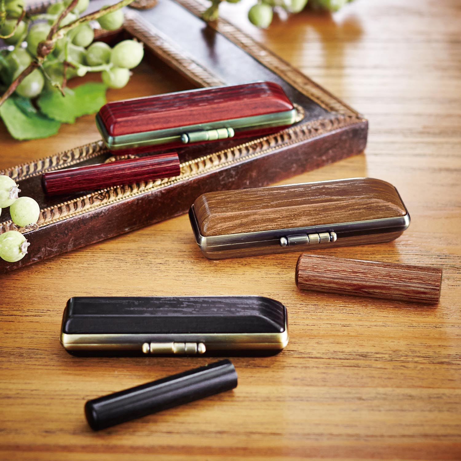 【ベルメゾン】彩華素材の印鑑 【木目調印鑑ケース付き】