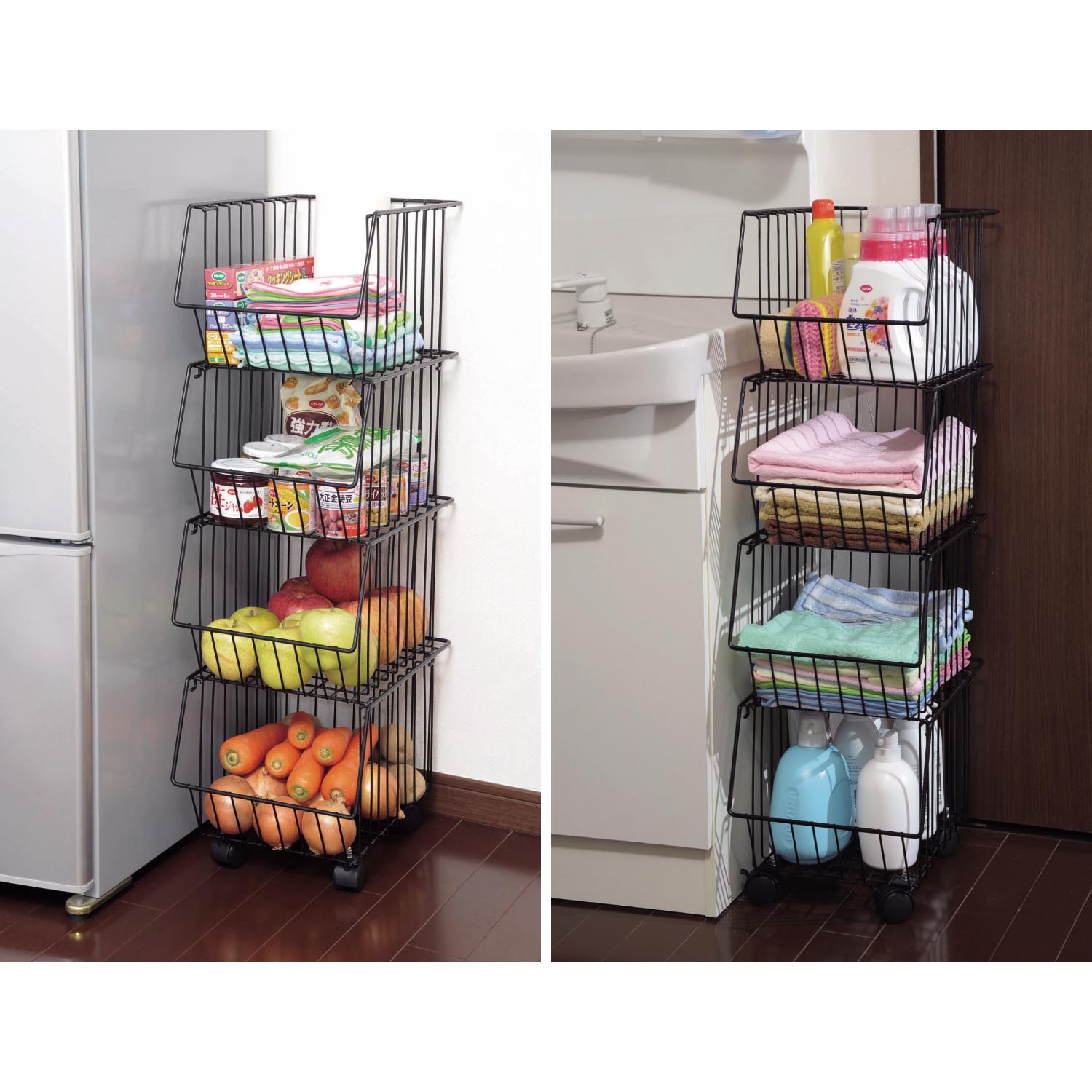 【ベルメゾン】キャスター付き スタッキングバスケット4段