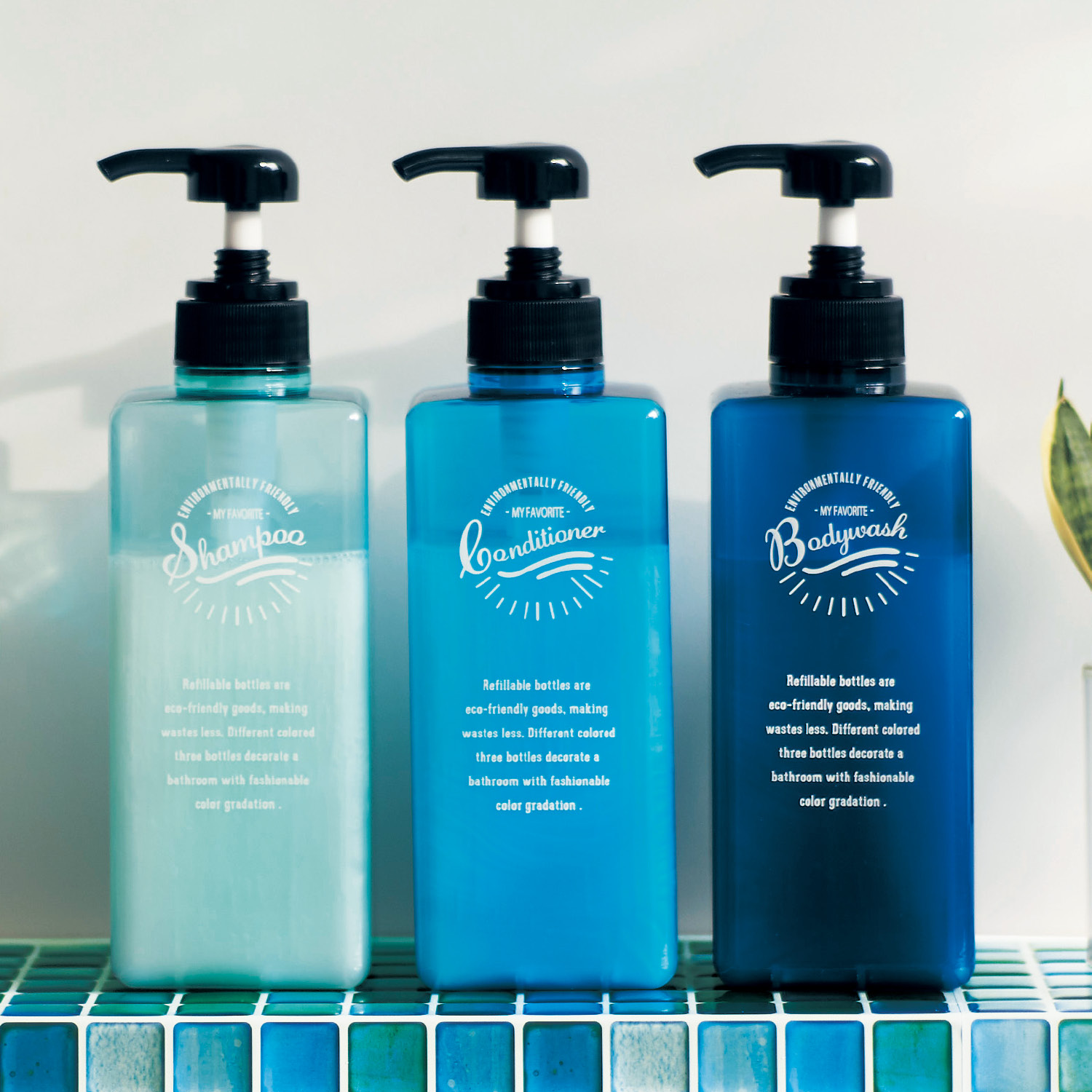 グラデーションカラーのソープディスペンサー3本セット <630mL> グラデーションカラーのソープディスペンサー3本セット <630mL>