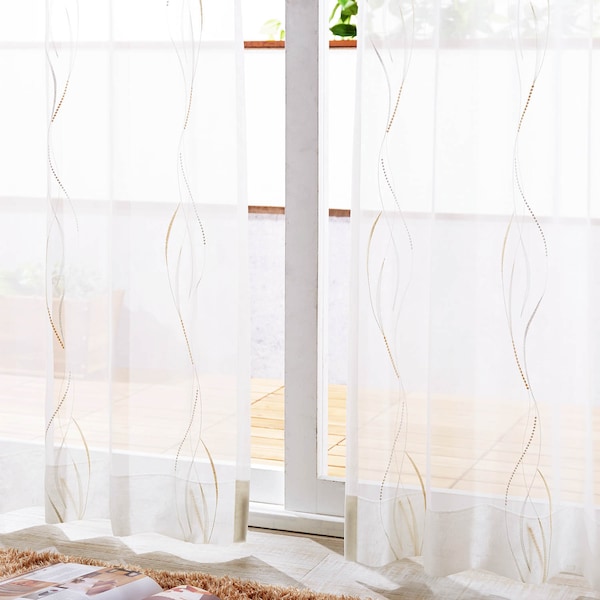 【ベルメゾン】【58サイズ】 シンプルなウェーブデザインのトルコ刺繍レースカーテン