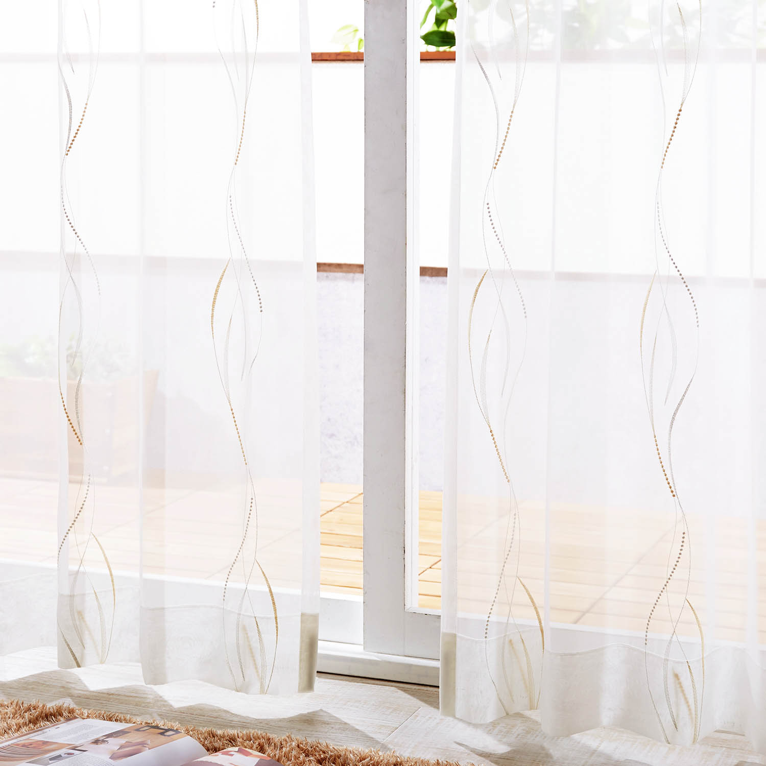 【ベルメゾン】【58サイズ】 シンプルなウェーブデザインのトルコ刺繍レースカーテン