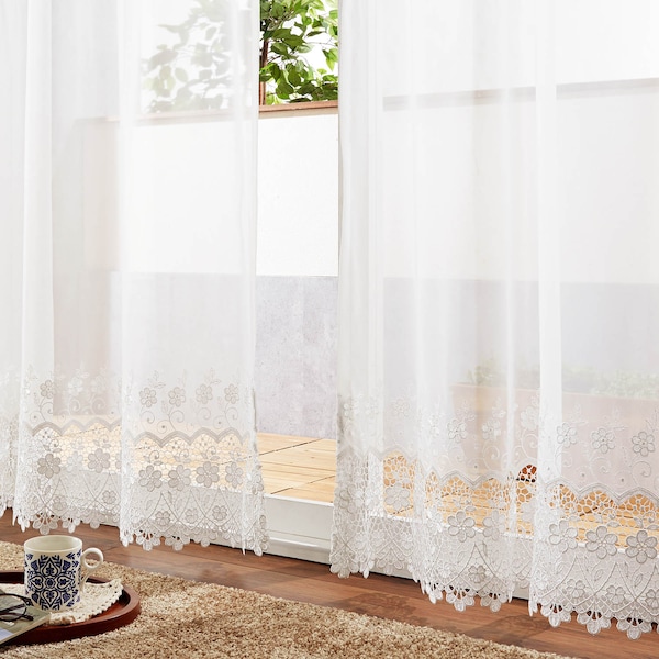 【ベルメゾン】【58サイズ】 繊細なフラワー柄のトルコ刺繍レースカーテン