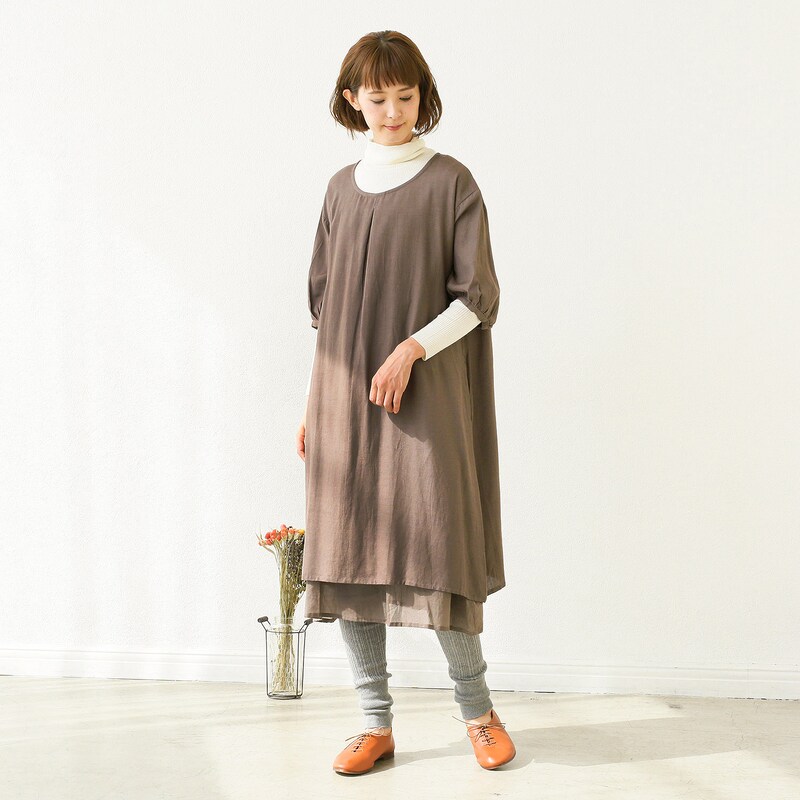 ナチュラル 麻混２枚重ね５分袖ワンピース 重ね着にも 選べる８色 リトルマーケット Little Market 通販のベルメゾンネット