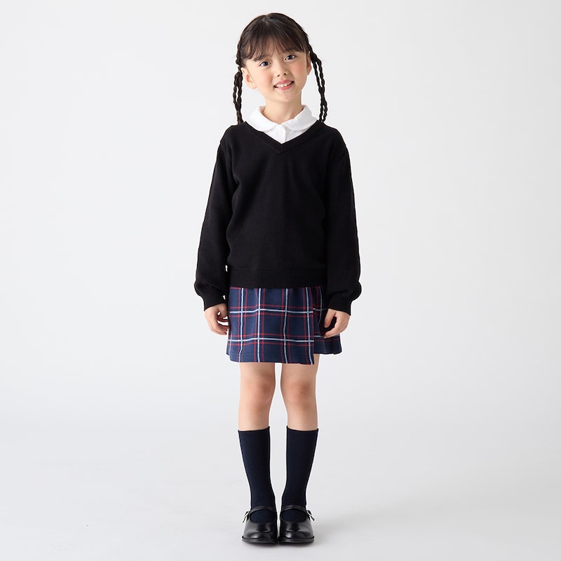ネイビーチェック／モデル身長114.5cm・110サイズ着用