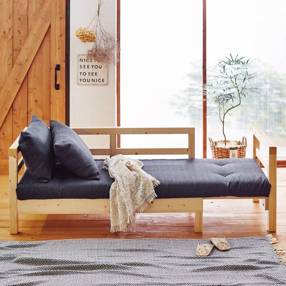 【ベルメゾン】パイン材の伸長式ソファーベッド [床面すのこベッドタイプ]