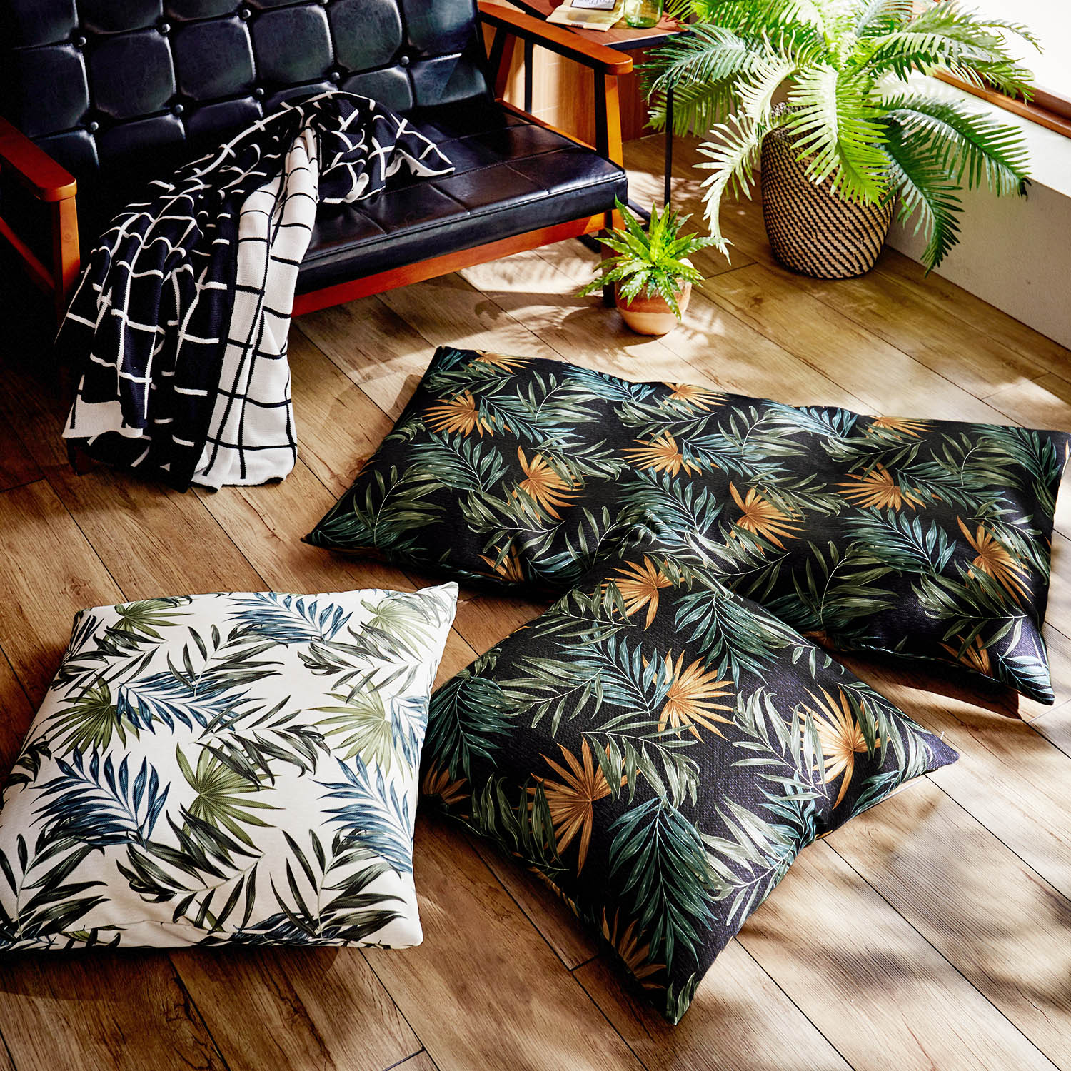 リゾート風インテリアにぴったりなリーフ柄の座布団 長座布団カバー 通販のベルメゾンネット リゾート風インテリアにぴったりなリーフ柄の座布団 長座布団カバー 通販のベルメゾンネット