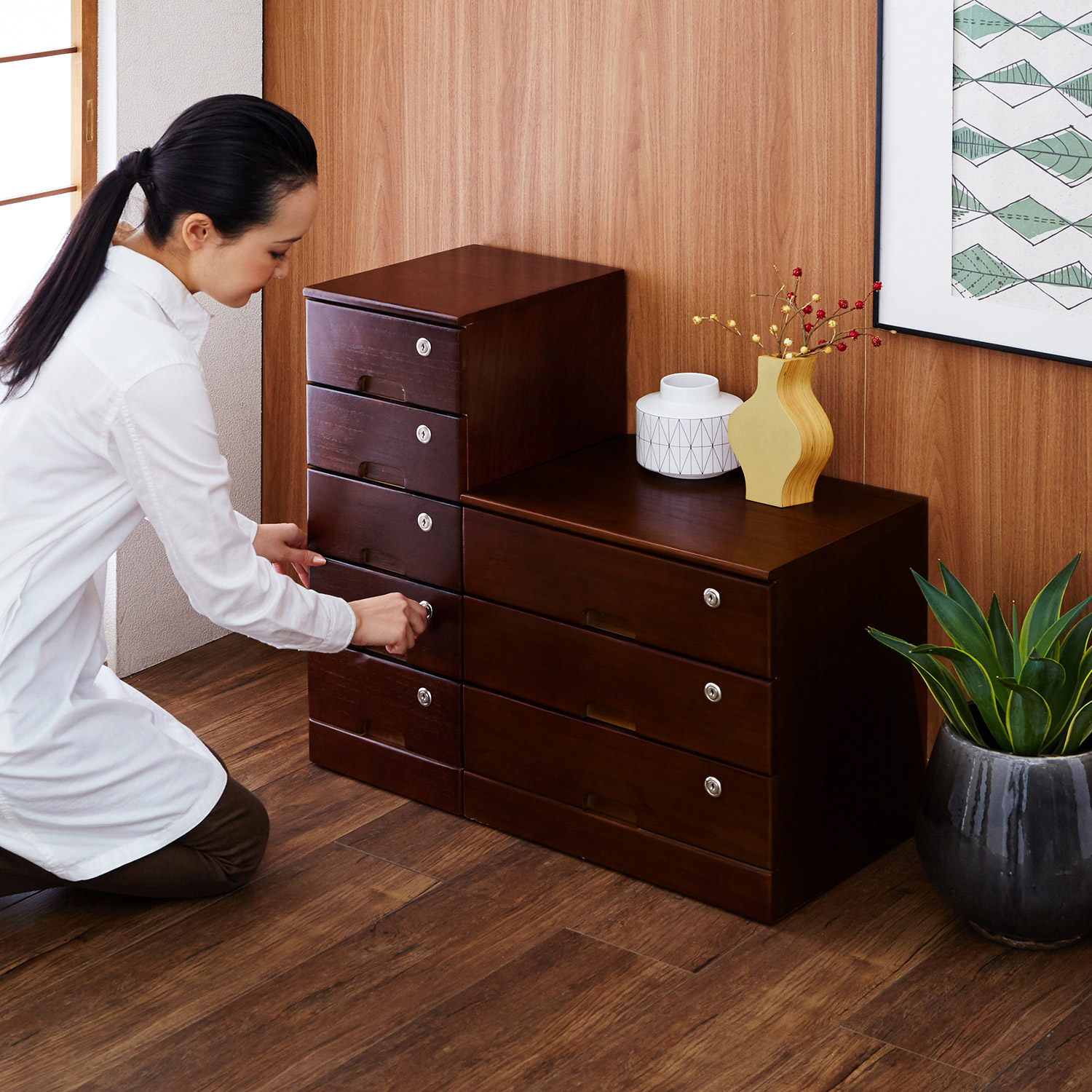 【ベルメゾン】全段鍵付き!桐の多段チェスト