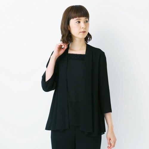 フォーマル重ね着風チュニックブラウス◎前ファスナー【喪服・礼服】【Ｍ～３Ｌ】