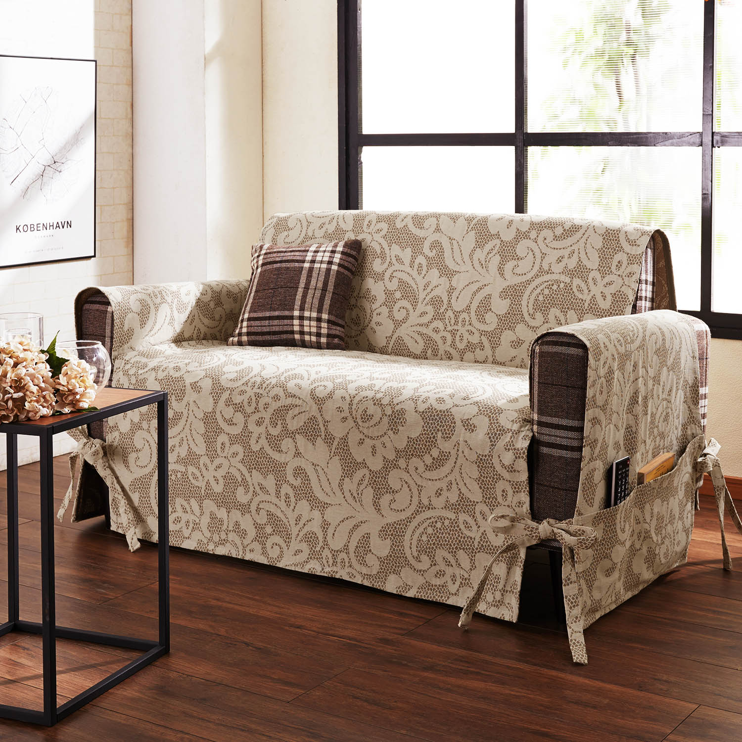 【ベルメゾン】簡単に装着肘掛け取り外し可能!イタリア製洗えるマルチカバー・ソファーカバー