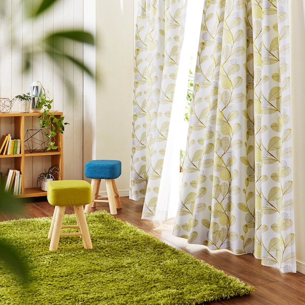 【ベルメゾン】【99サイズ】 優しい色合いのリーフ柄遮光カーテン