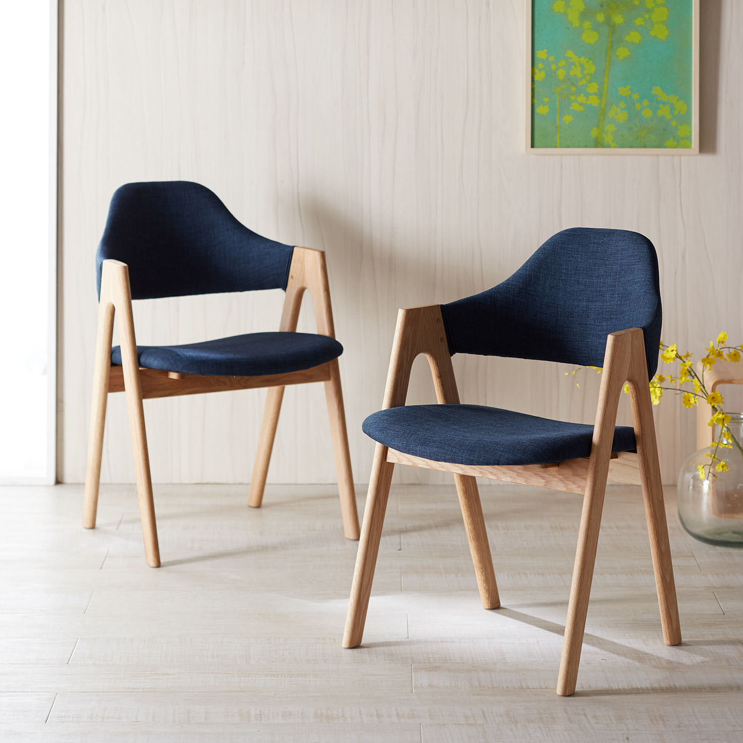 【ベルメゾン】ナラ材のダイニングチェア2脚セット