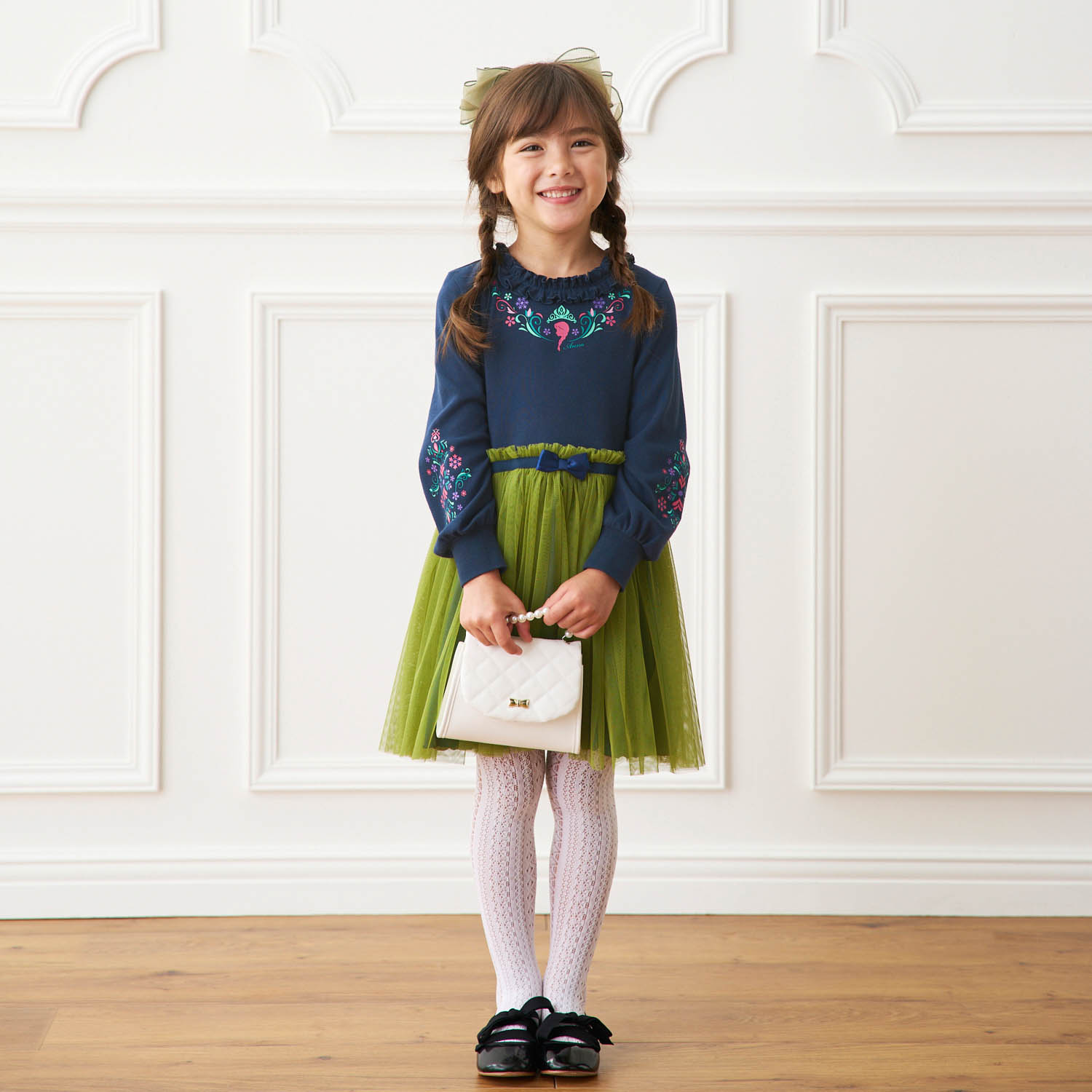 長袖チュールドッキングワンピース(選べるキャラクター)(ディズニー/Disney) 長袖チュールドッキングワンピース(選べるキャラクター)(ディズニー/Disney)