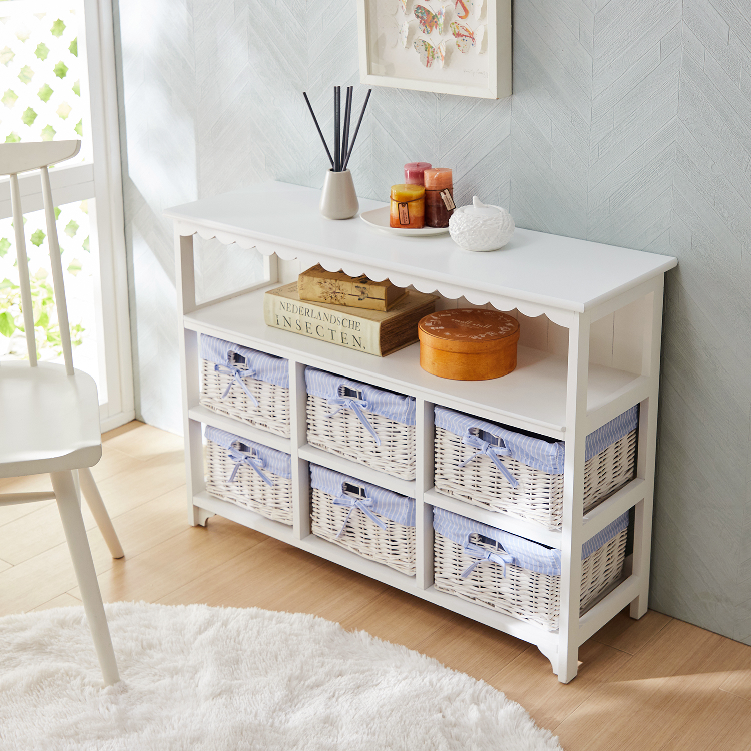 【ベルメゾン】バスケット付き羽目板風キャビネット