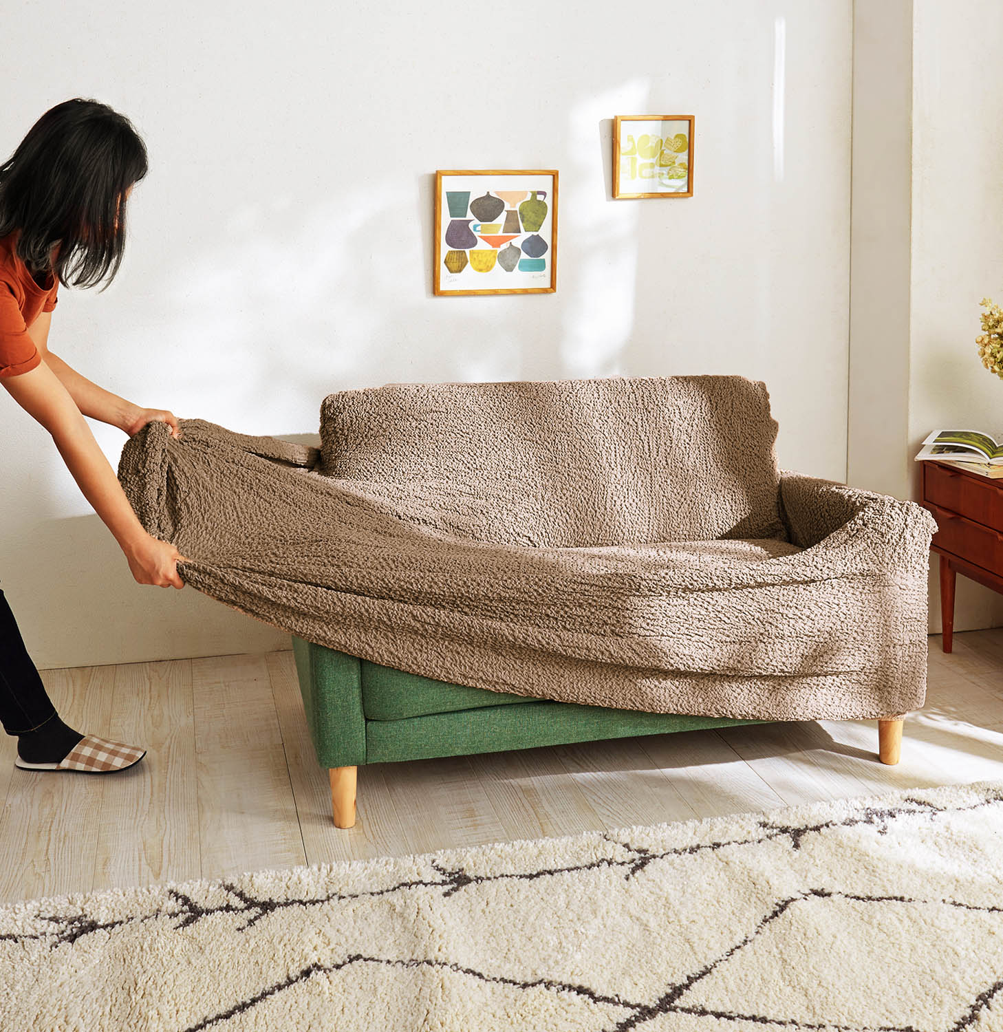 【ベルメゾン】ぴったりフィットするイタリア製の伸びるソファーカバー 【ベルメゾン】ぴったりフィットするイタリア製の伸びるソファーカバー