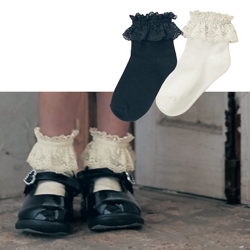 レースリボン靴下２色セット（クルー丈） 【女の子 子供靴下】【フォーマル】