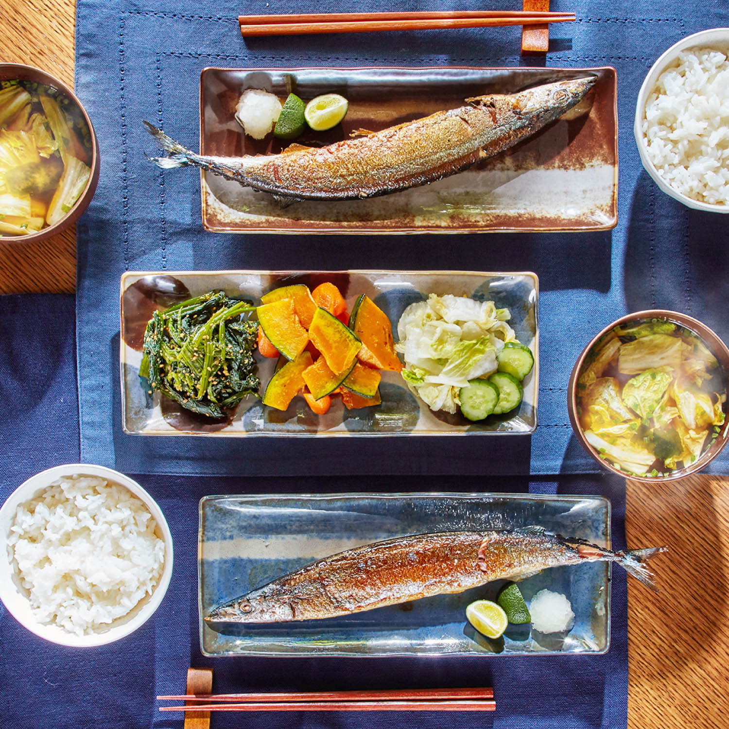 【ベルメゾン】長角皿5柄セット Brush Blue 【食洗機/電子レンジ対応】