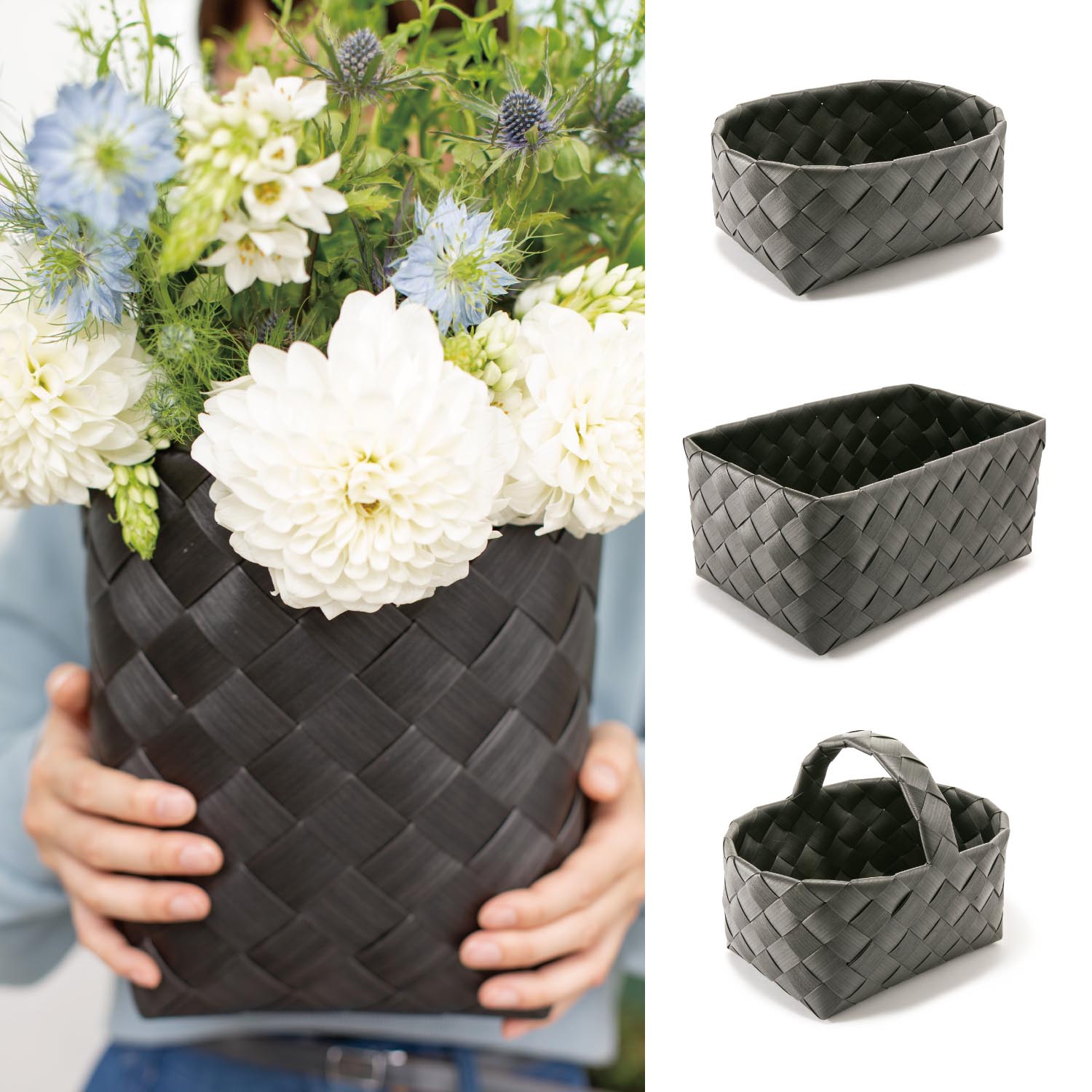 【スタックストー/stacksto~】水洗いできる天然素材風バスケット「Timb.」 ブラックカラー