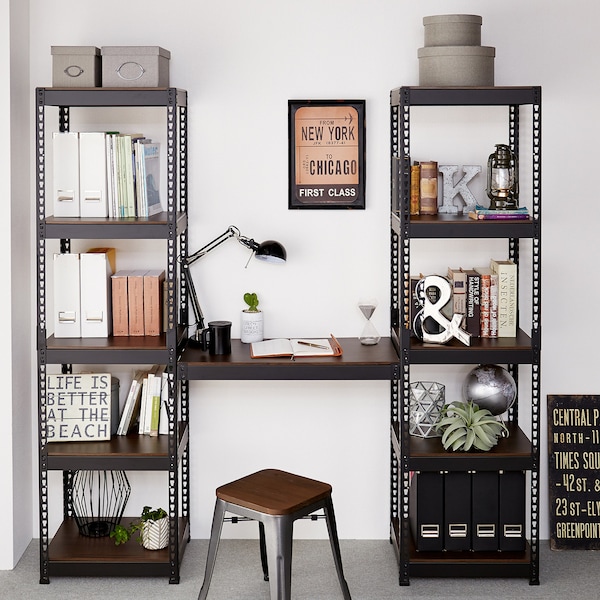 【ベルメゾン】頑丈棚板のスチールラック連結パソコンデスクセット