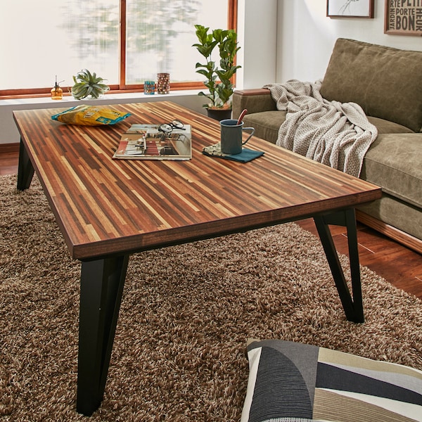 【ベルメゾン】デザイン脚モザイク天板のフラットヒーターこたつテーブル