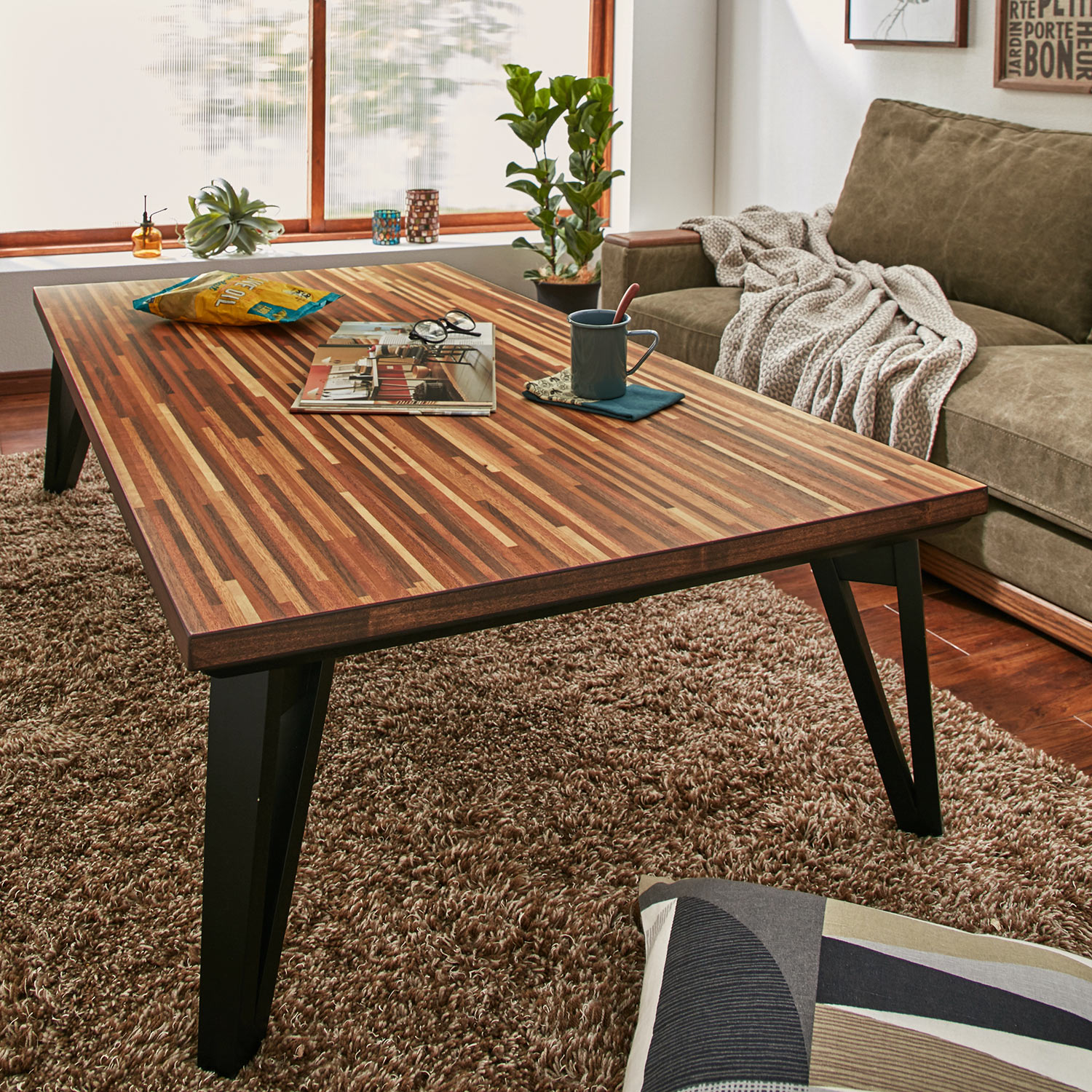 【ベルメゾン】デザイン脚モザイク天板のフラットヒーターこたつテーブル 【ベルメゾン】デザイン脚モザイク天板のフラットヒーターこたつテーブル