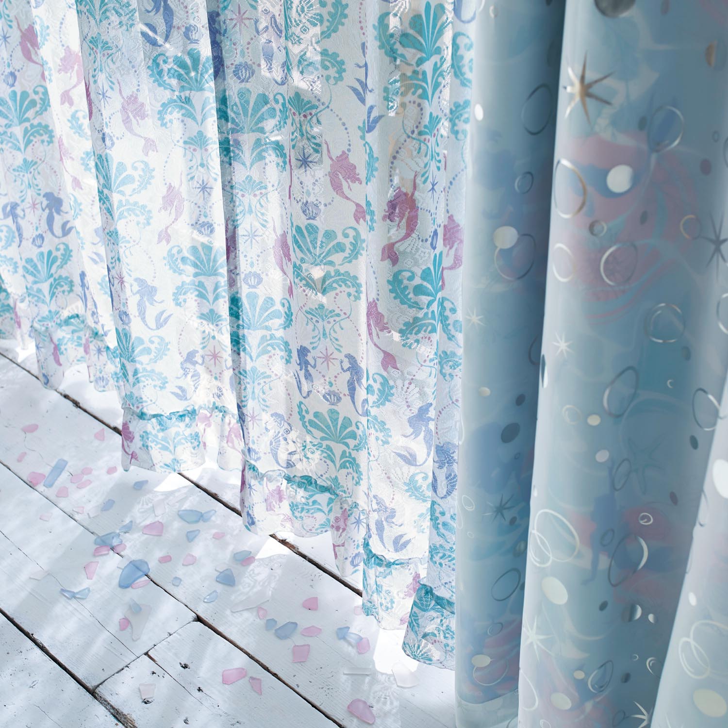 裾フリル付きプリントレースカーテン「アリエル」(ディズニー/Disney) 裾フリル付きプリントレースカーテン「アリエル」(ディズニー/Disney)