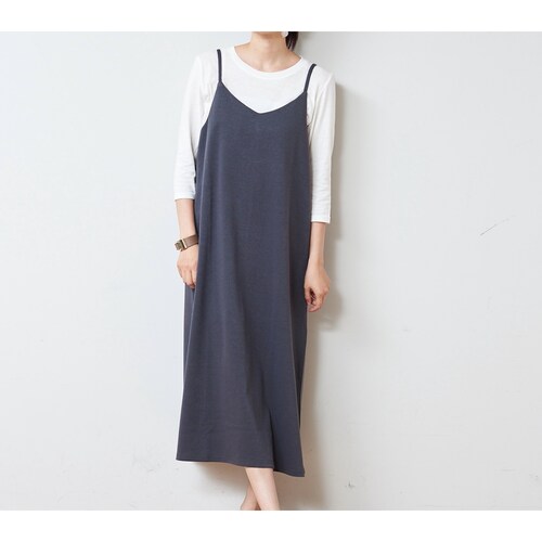 ポンチ素材ロングシーズン着まわせるキャミワンピース【Ｍ～３Ｌ】