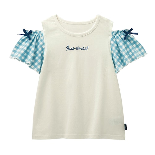 オープンショルダー袖リボン半袖Tシャツ 【子供服】