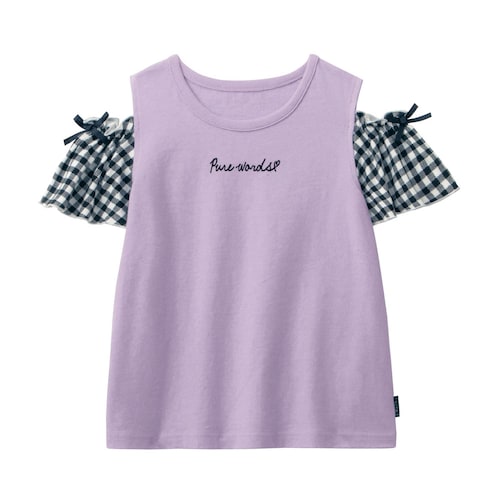 オープンショルダー袖リボン半袖Tシャツ 【子供服】