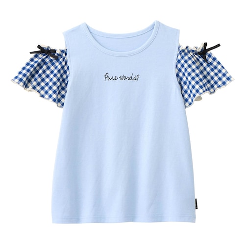 オープンショルダー袖リボン半袖Tシャツ 【子供服】