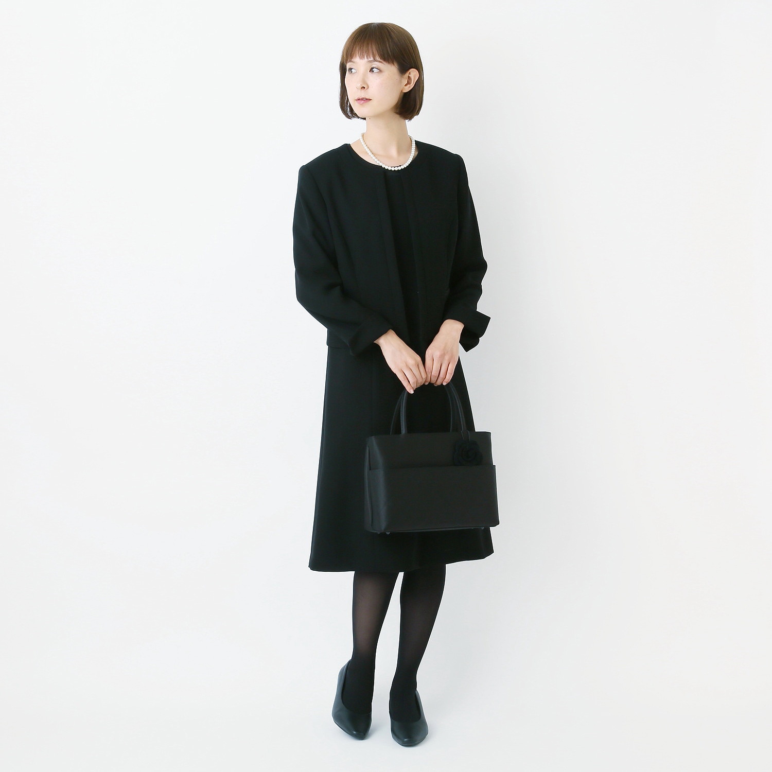 ノーカラーブラックフォーマルアンサンブルスーツ【喪服・礼服】【7