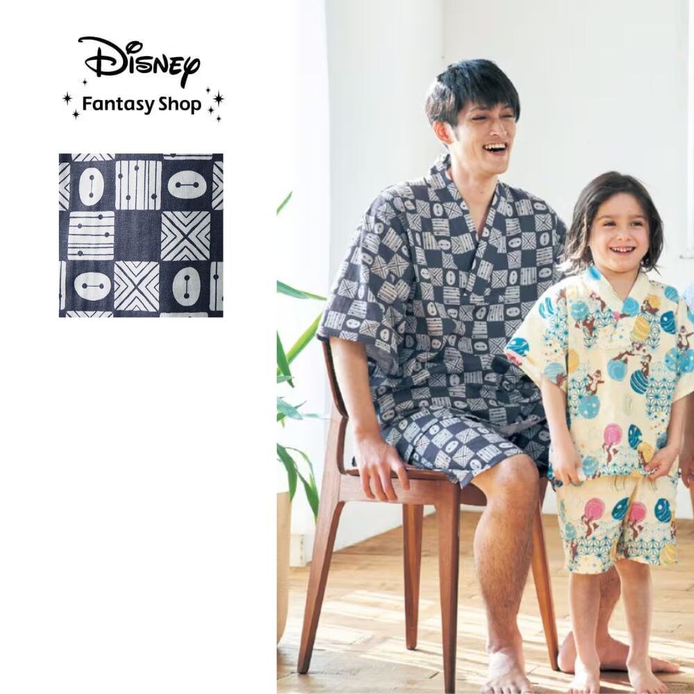 夏のおうちの時間はこれで決まり人気のディズニーキャラクターをモチーフにしたかぶりタイプの甚平パジャマ。みんなにやさしい綿100%素材だから、汗ばむ季節もさわやかな着心地。大きく開いた袖から風が抜けて涼