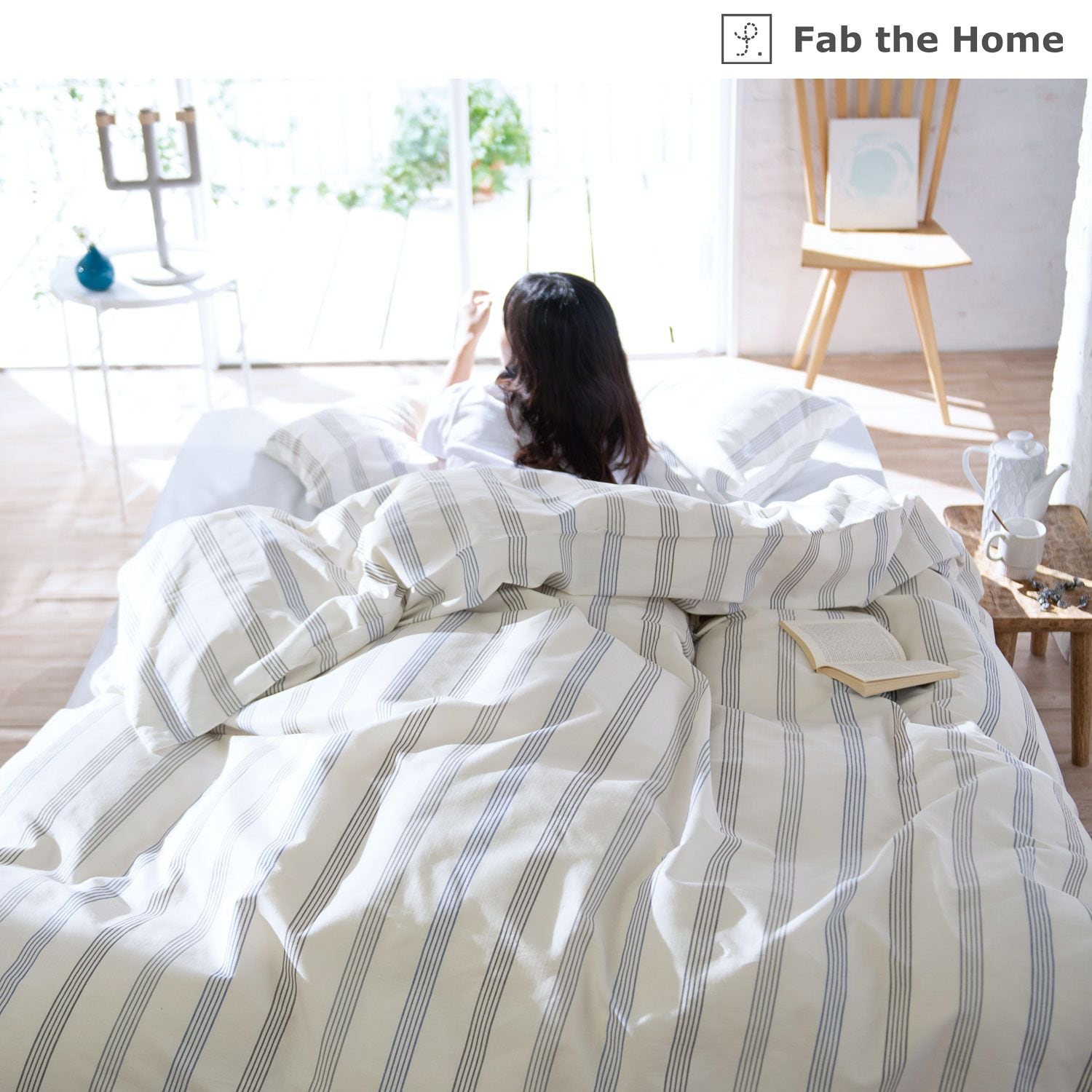 Fab the Home】シックストライプ 掛け布団カバー シングル 先染