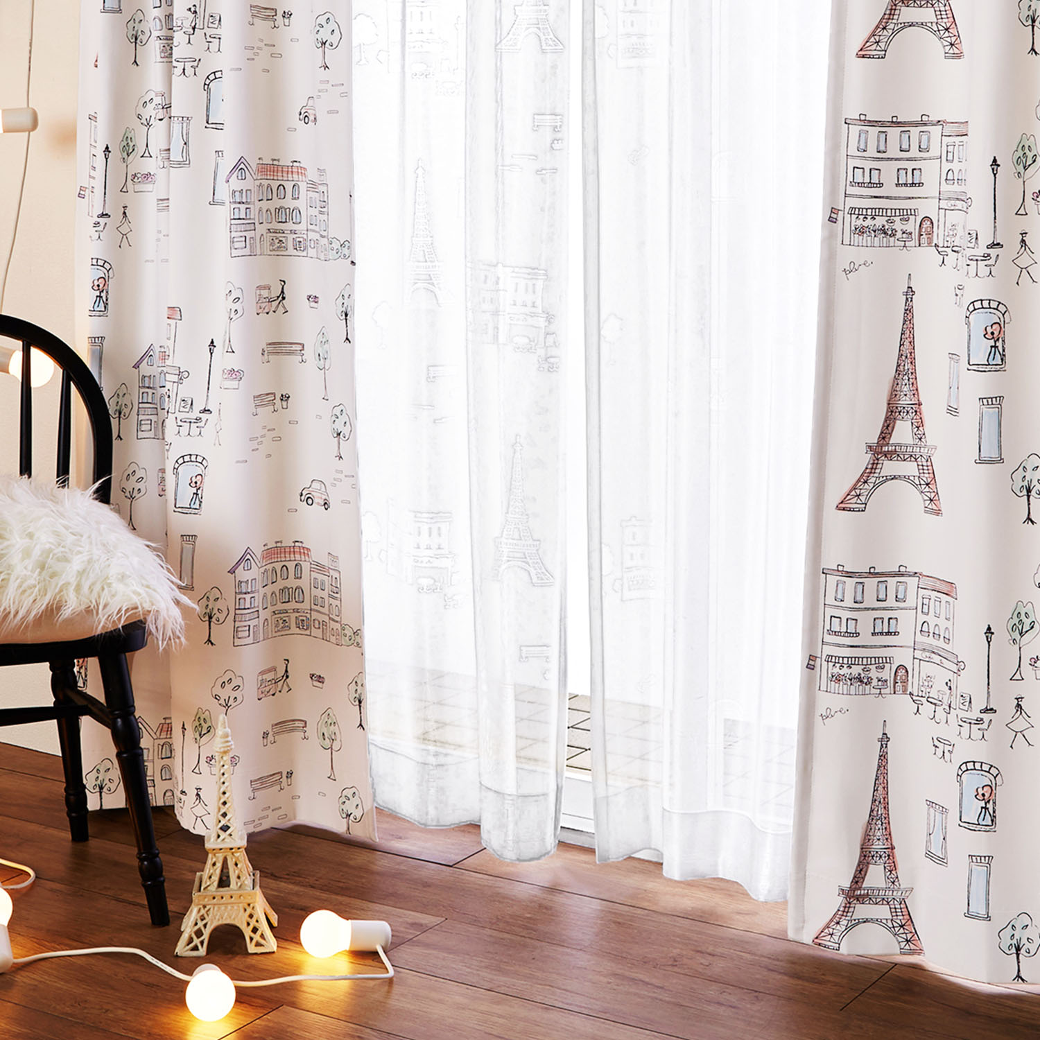 【プルーン/Plune.】【オーダー】 パリの街モチーフのオーダーレースカーテン 【プルーン/Plune.】【オーダー】 パリの街モチーフのオーダーレースカーテン