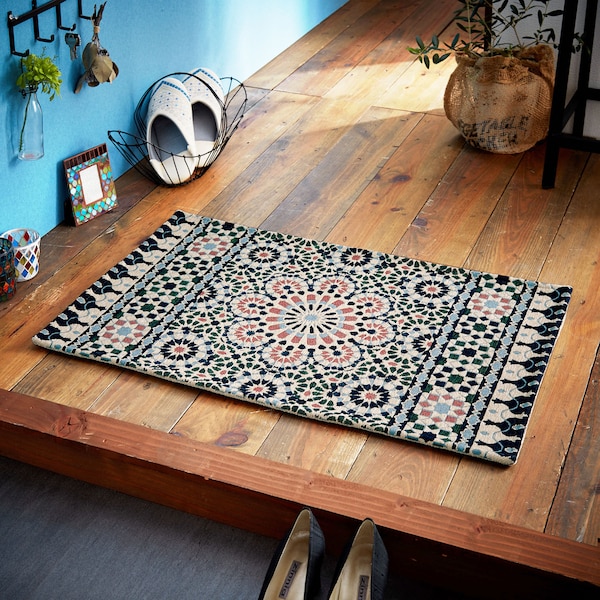 【ベルメゾン】タイル柄のすべりにくいゴブラン織り玄関マット