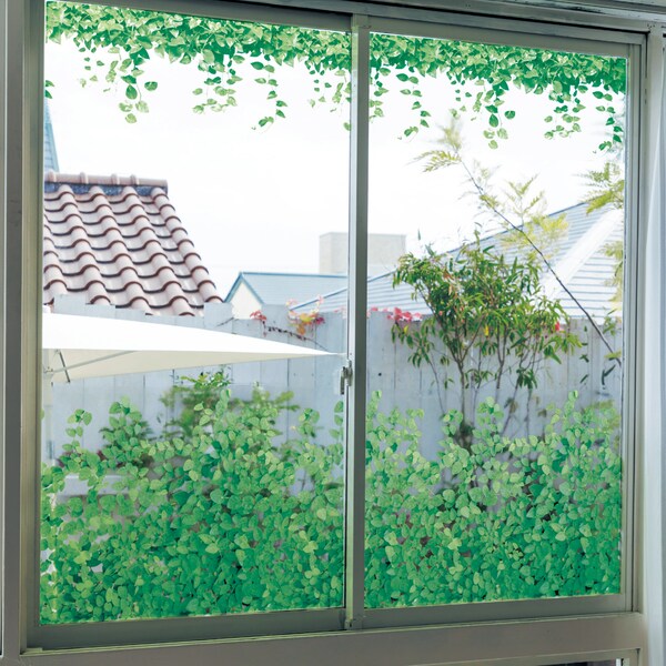 【ベルメゾン】グリーン柄の窓ガラス飾りシート 【UVカット】