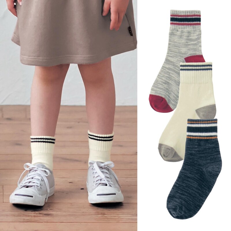 ライン入り靴下３柄セット クルー丈 男の子 女の子 子供靴下 ジータ Gita 通販のベルメゾンネット