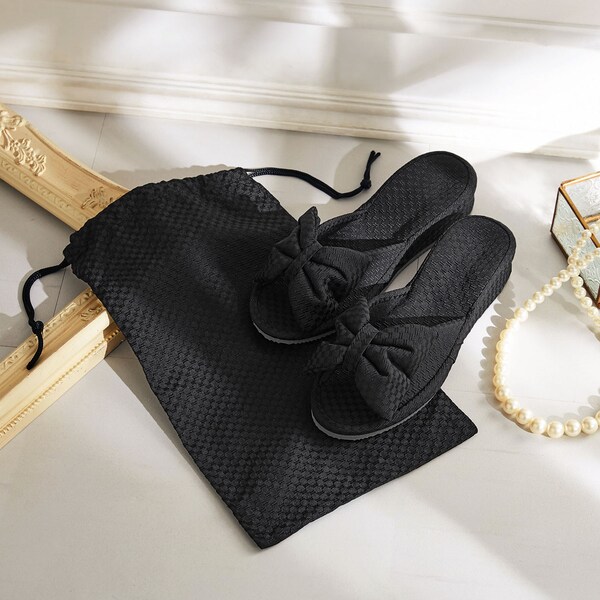 【ベルメゾン】りぼんデザインのヒールスリッパ(携帯用袋付)