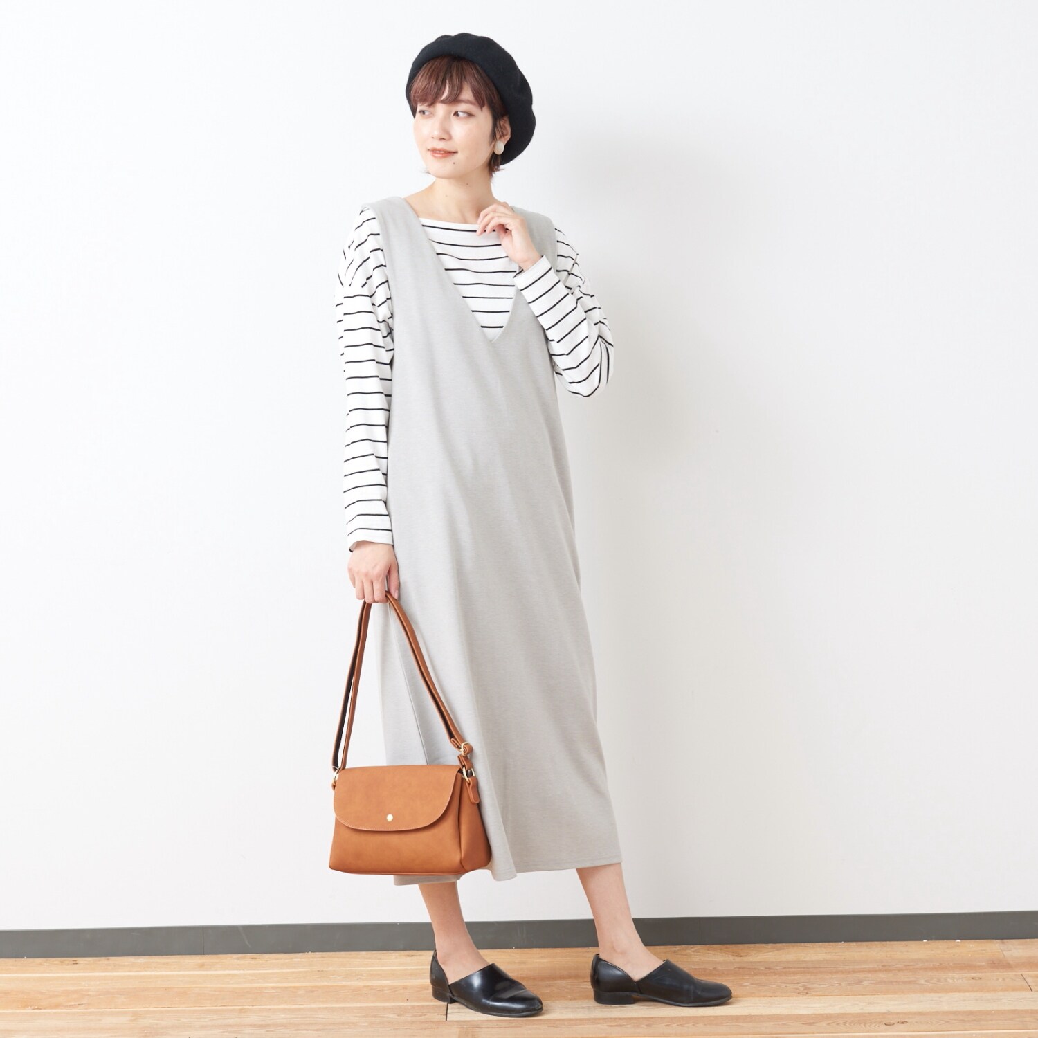 【ベルメゾン】選べる2丈展開◎ロングシーズン活躍のポンチ素材のジャンスカワンピース