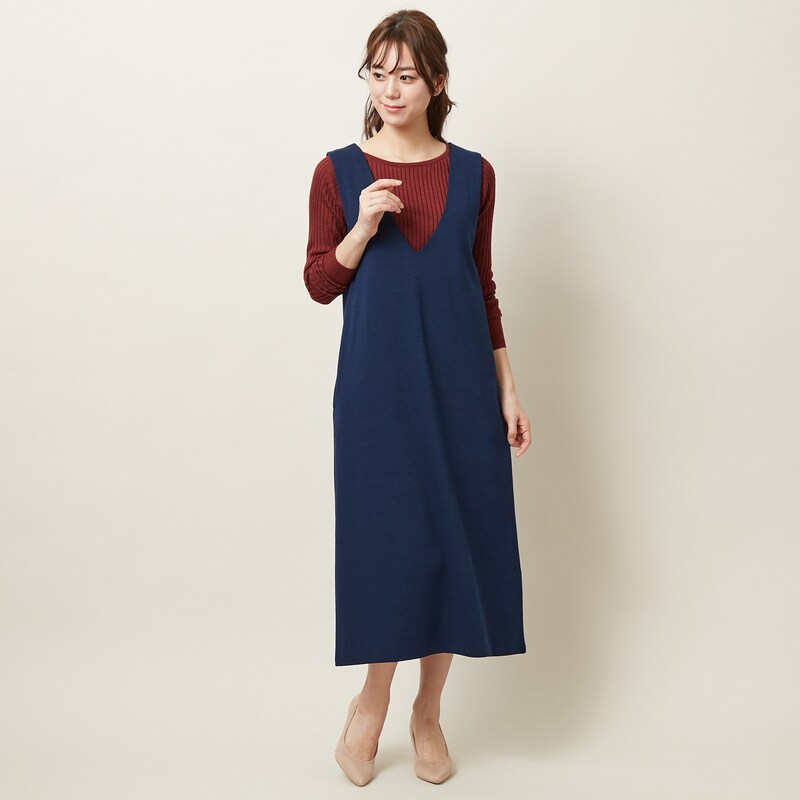 選べる２丈展開 ロングシーズン活躍のポンチ素材のジャンスカワンピース ｍ ３ｌ 通販のベルメゾンネット