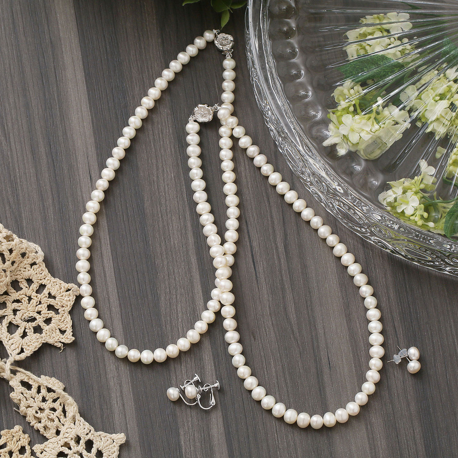 【ベルメゾン】淡水パールネックレス・イヤリングセット[日本製]