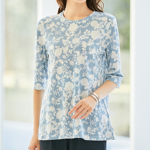 強撚綿更紗柄プルオーバー