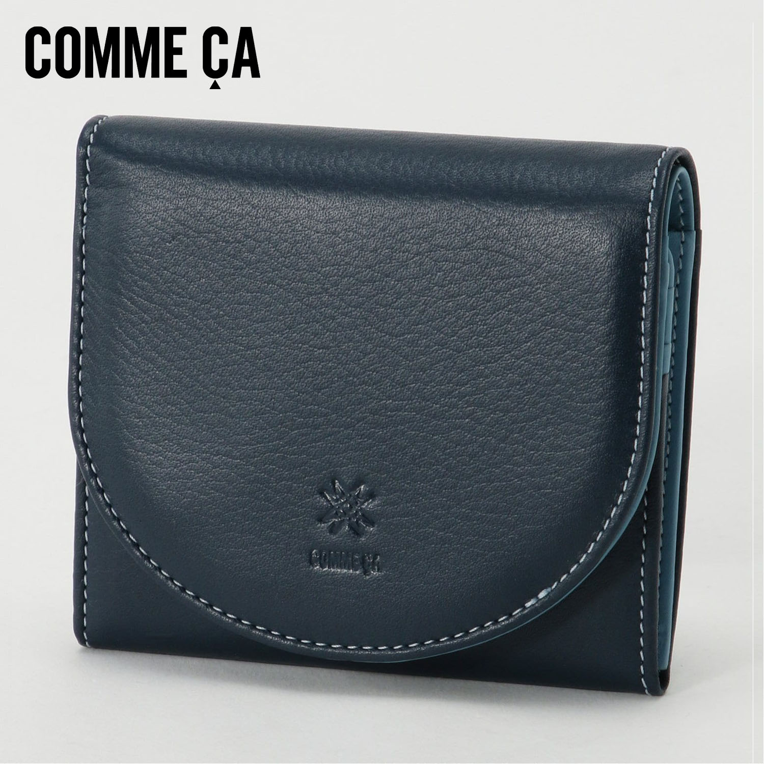 【美品】COMME CA (コムサ)　牛革　二つ折り財布　ベビーピンク