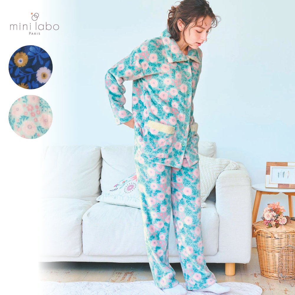 首まであったかなめらかボアフリース長袖パジャマ 「ミニラボ」 首まであったかなめらかボアフリース長袖パジャマ 「ミニラボ」