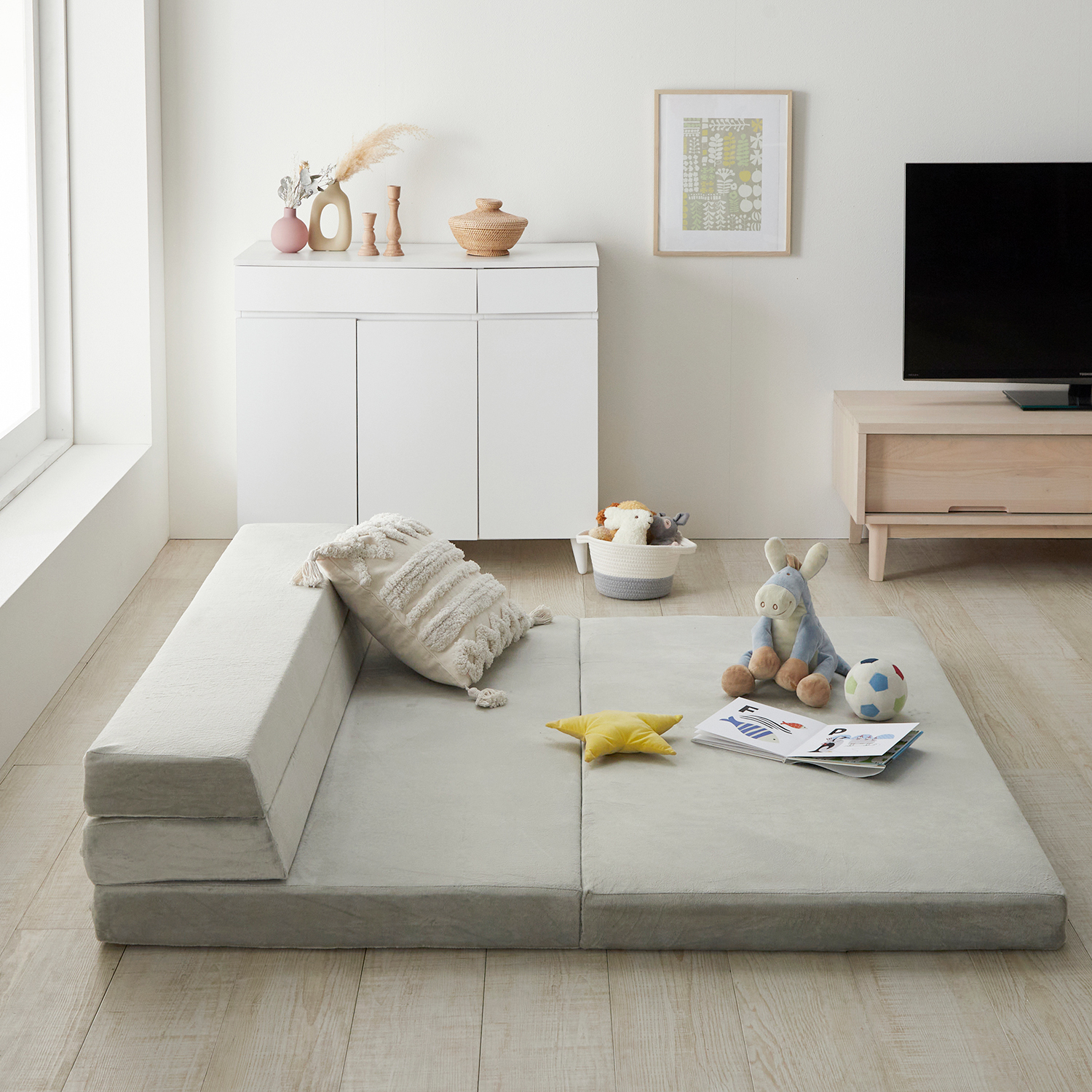 【ベルメゾン】ベロア生地の折りたたみソファーベッド[日本製]