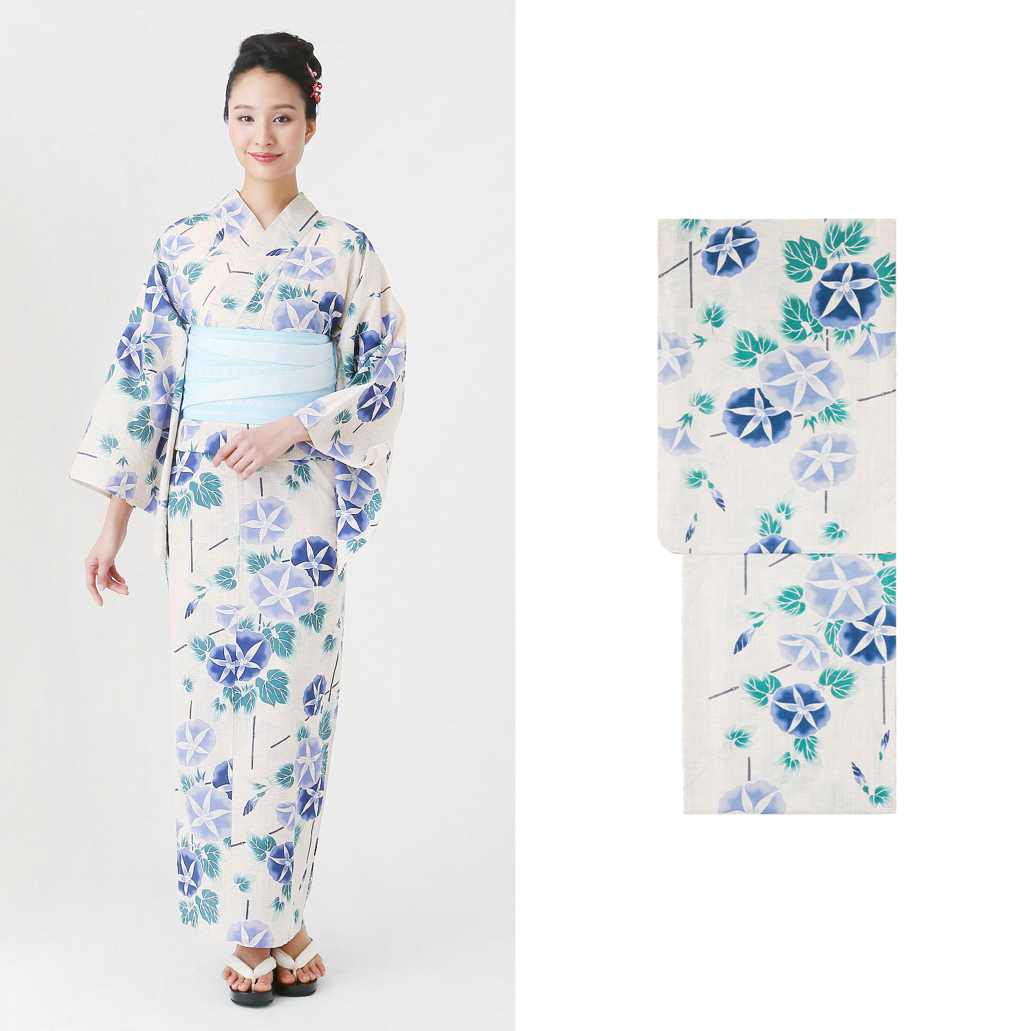 上質綿麻素材の婦人浴衣 単品 あさがお柄 通販のベルメゾンネット 上質綿麻素材の婦人浴衣 単品 あさがお柄 通販のベルメゾンネット