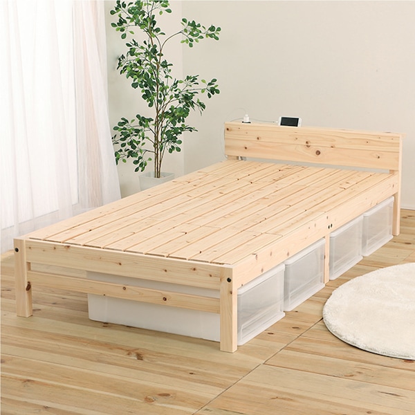 【ベルメゾン】スマホスタンド付き!国産ひのきの頑丈ベッド